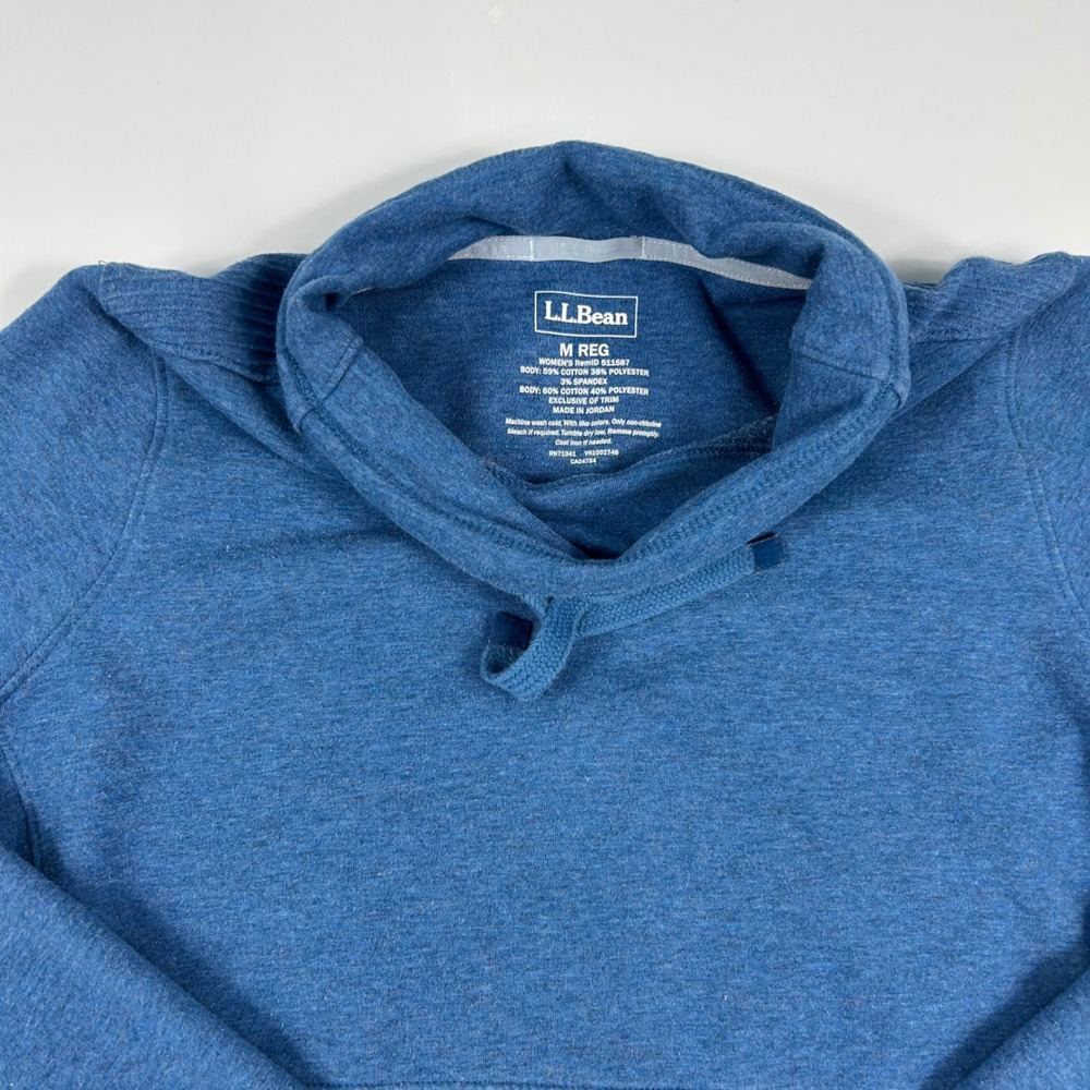 LL Bean Womens Funnel Neck Pullover Blue Heathered Sweatshirt Thumbholes Size M - Picture 4 of 9